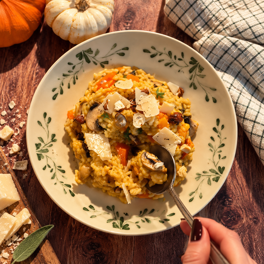 Risotto crémeux au potimarron, champignons et parmesan