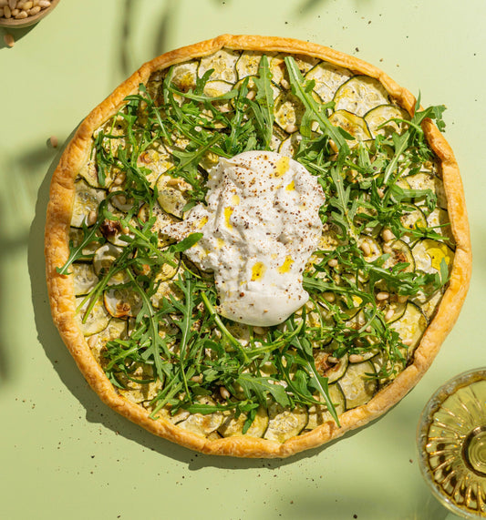 Tarte courgettes pesto burrata