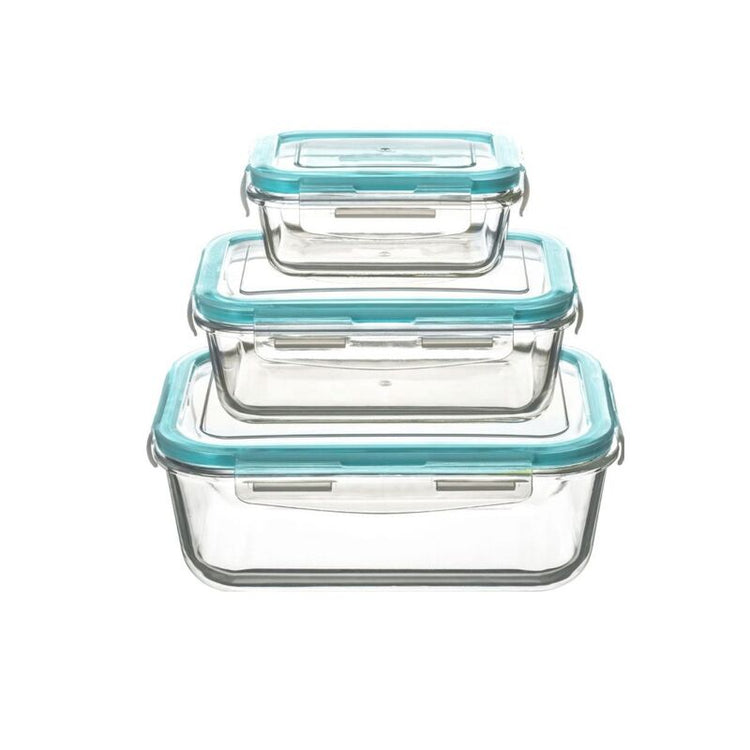 Lot 3 boîtes hermétiques Verre rectangulaire 330 ml 800 ml 1730 ml Bleu ClipEat Five