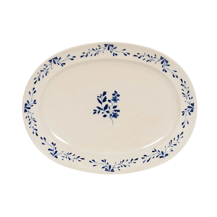 Plat ovale bleu en grès 42x30cm Appoline Table Passion