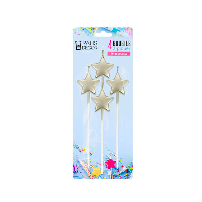 4 bougies étoiles à piquer dorées Patisdecor