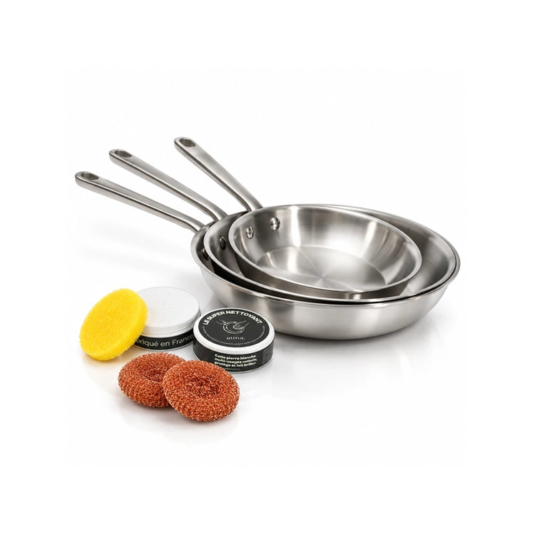 Set de 3 poêles en inox Atma
