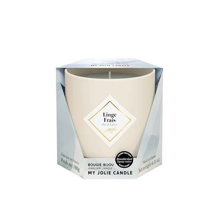Bougie Bijou Les Essentielles bracelet or billes noires Linge frais Jolie Candle
