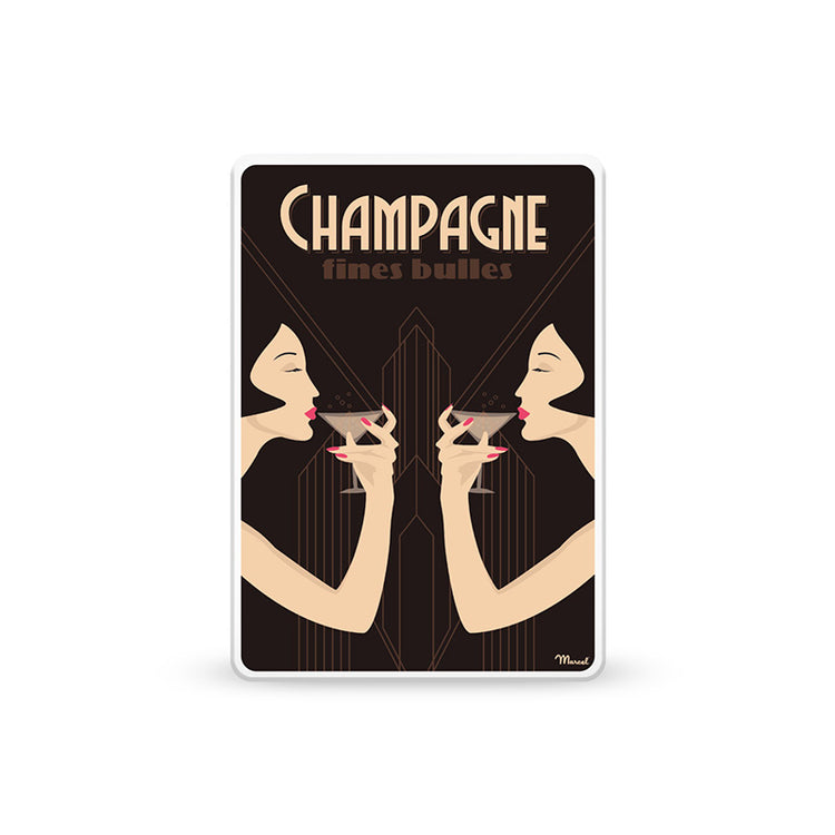 Boîte en métal flûtes feuilletées chocolat Champagne Sacré Marcel