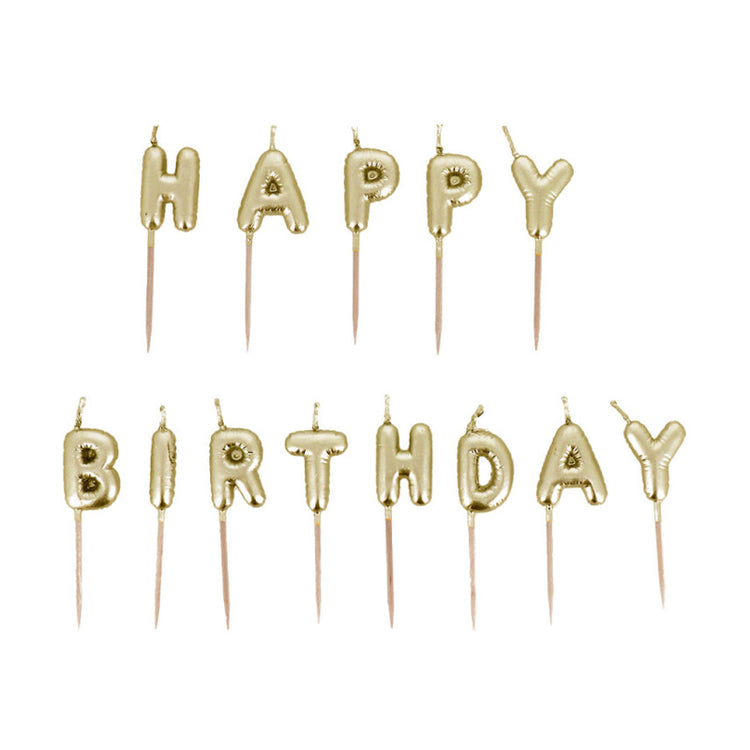 Bougies à piquer Happy Birthday dorées Patisdecor