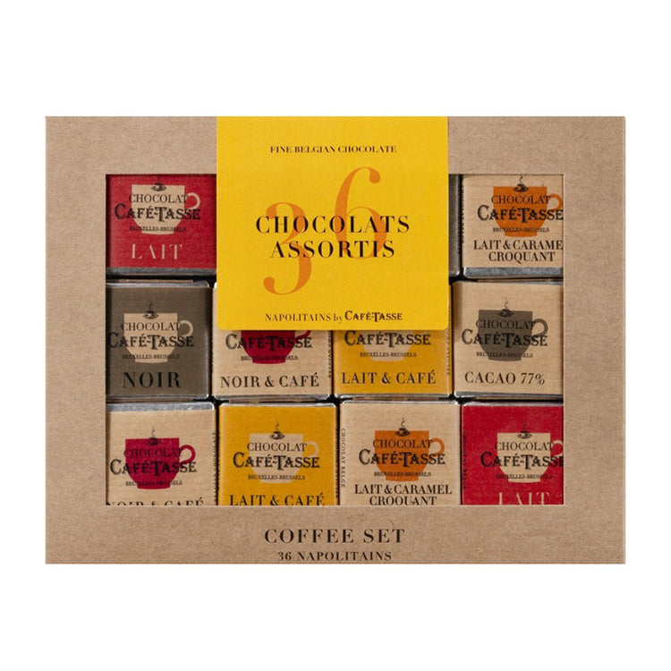 Coffret 36 napolitains 6 goûts chocolat belge 180 g Café-Tasse