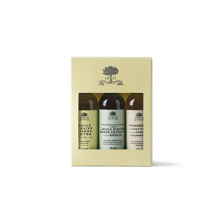 Coffret de 3 mini huiles et vinaigre de 50ml A L'Olivier