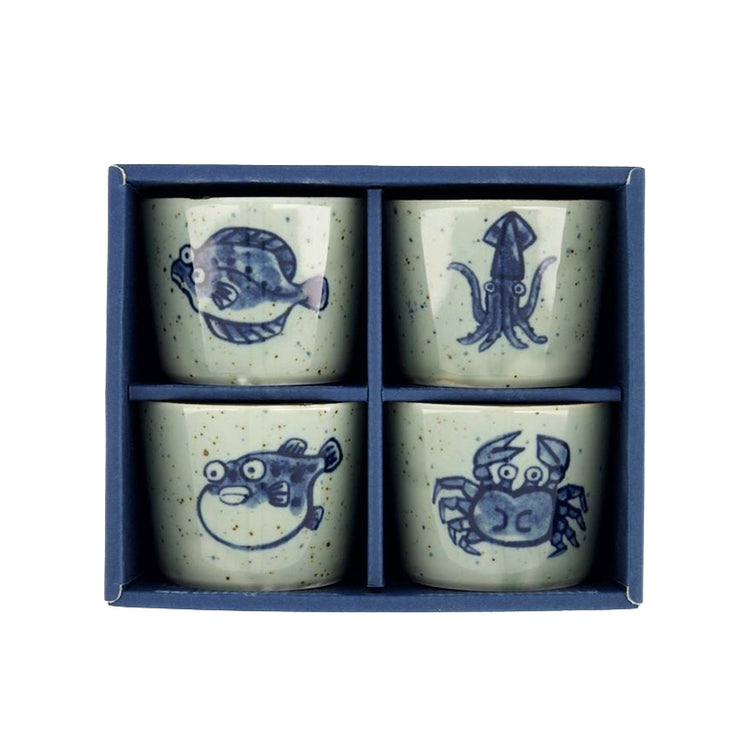 Coffret 4 tasses à soba Mashiko porcelaine 170ml bleu Tokyo Design