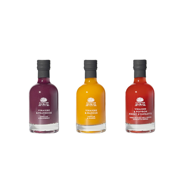 Coffret de 3 mignonnettes de vinaigres aux fruits de 50ml A L'Olivier