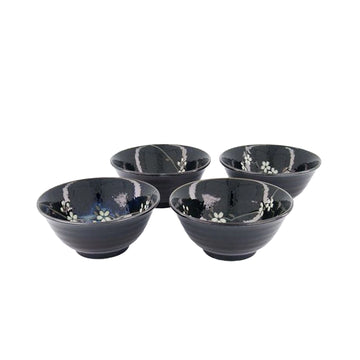 Coffret de 4 bols Sakura en porcelaine 500ml bleu et blanc Tokyo Design