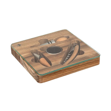 Coffret sommelier Jules 4 pièces tire-bouchon à levier acacia marron Atmosphera