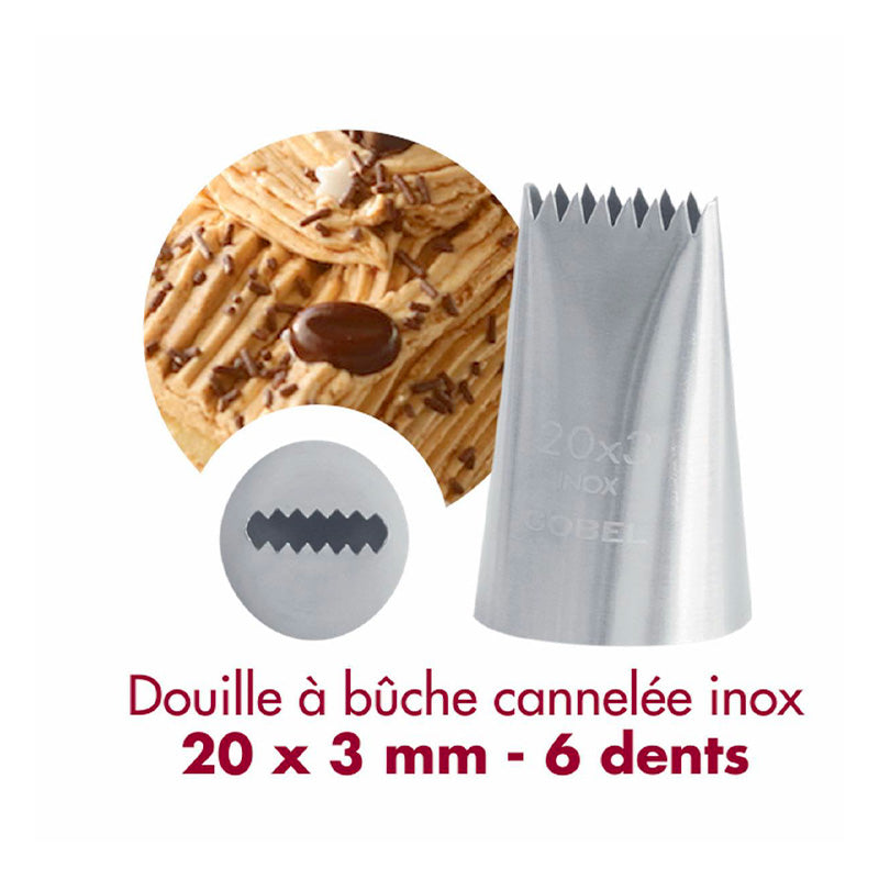 Douille à bûche cannelée 6 dents inox 20x3mm Gobel