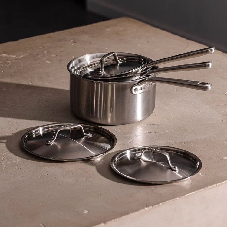 Set de 3 casseroles en inox Du Bruit dans la Cuisine avec couvercles, design professionnel et durable