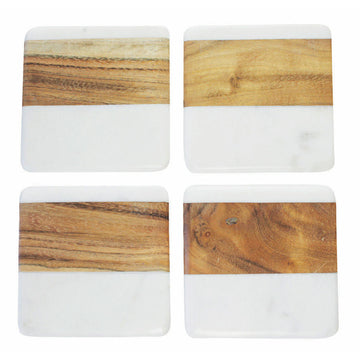 Lot de 4 dessous de verres carrés marbre et bois Be Home