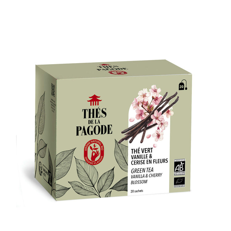 Coffret de 20 infusettes de thé vert vanille et cerise en fleurs bio Thés de la Pagode