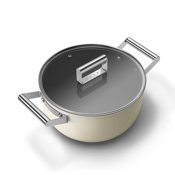 Faitout 24 cm avec couvercle Crème Mat Années 50 Smeg