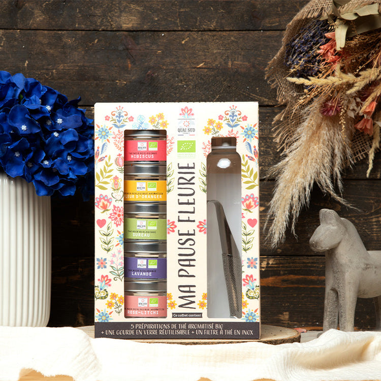 Coffret ma pause fleurie thé noir bio Quai Sud