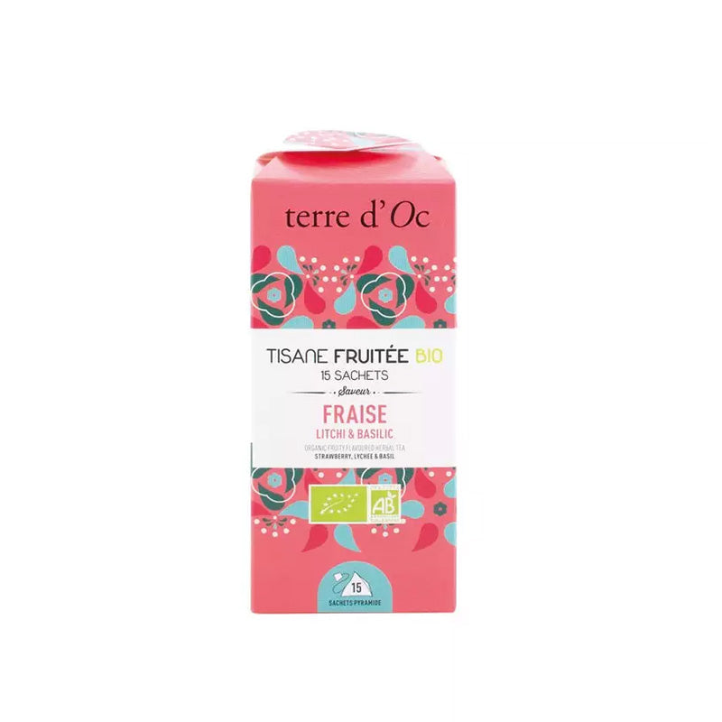 Tisane fraise, litchi et basilic bio 15 sachets Terre d'Oc