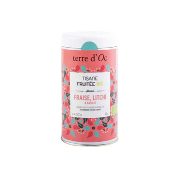 Tisane fraise, litchi et basilic bio en vrac 80g Terre d'Oc