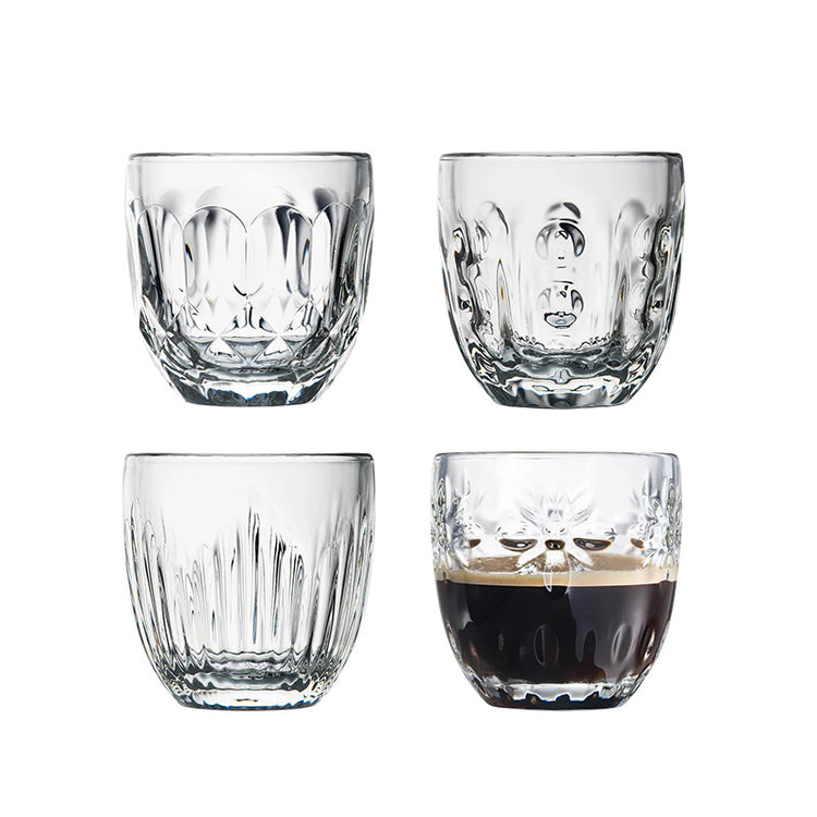 Coffret 4 tasses en verre pressé 10 cl Traquet La Rochère